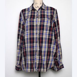 Denim & Supply Ralph Lauren Women's Size Large Plaid Flannel Blouse Pleated Back